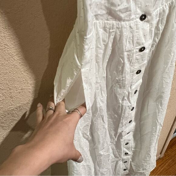 ModCloth Quite Clearly Charismatic white Swiss dot button front midi dress 12 - Picture 6 of 10